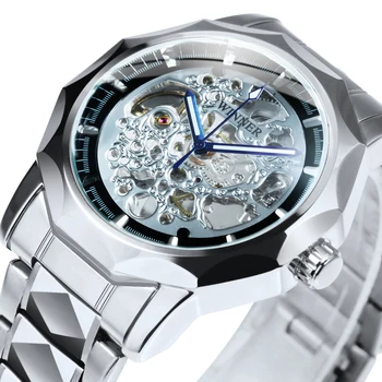 Механичен часовник WINNER Business Skeleton, най-добрата марка за Луксозни нередовни мъжки автоматичен часовник Унисекс, каишка от неръждаема стомана, светлинен