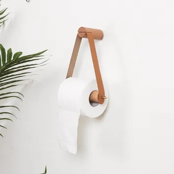 Ретро притежателя на Ролка тоалетна хартия, За банята, с монтиран на стената Дървен Кожена Диспенсер за хартиени Кърпички, Закачалка за кърпи, Рафтове за съхранение на тоалетна хартия