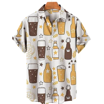Мъжки летни плажни ризи и блузи с шарките на бира, Хавайски ризи и блузи, големи размери, модерен Наздраве, Средновековни облекла в стил Харадзюку