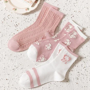 Дамски памучни дишащи улични чорапи в стил харадзюку, дълги чорапи за това сладко момиче, розови чорапи с шарени животни, сладки чорапи Kawaii
