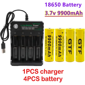 Batterie lithium-ion rechargeable 100% 18650 3.7 V 9900mAh pour lampe de poche Led vente en gros, avec chargeur usb