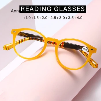 Кръгли пластмасови пантите С флорални принтом, Очила за четене със синя светлина, Дамски очила за далекогледство от + 1,0.. до + 4,0 в ретро стил