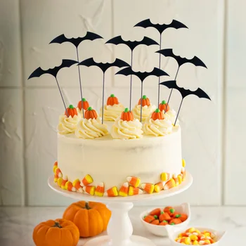 20pcs Черен прилеп за торта Happy Halloween Party, Украса за торта печене, Акрилна прилеп, декорация За торта Happy Halloween, подаръци за деца