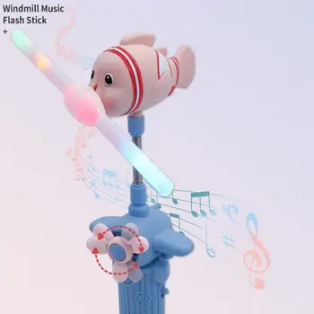 Led играчка-Вятърна мелница Светещ пръчка Детска led играчка-Вятърна мелница във формата на риба Цветни светлини Завъртане на 360 градуса Електрически музика Ръчен труд за момчета