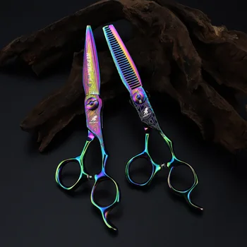 Висококачествени професионални ножици за коса от цветна стомана с дамасским модел, безшевно изтъняване на 20-25%