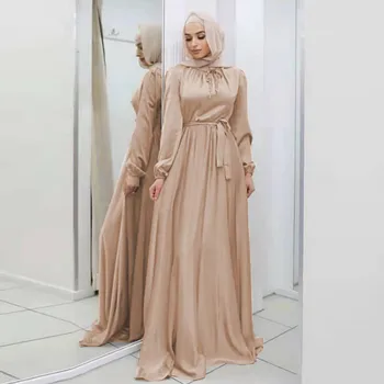Мюсюлманските Абайи за жени 2023, Атласное Дълга рокля в Рамадан, Дубай, Турция, Арабски, Африкански Макси-рокли, Ислямска облекло, Халати за баня в Черен цвят