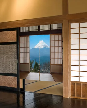 Пейзаж от вратата с планината Фуджи, Японска завеса врата, Стена спални, Двойни завеси, за да влезете в кухнята, Окачени полупрозрачни завеси