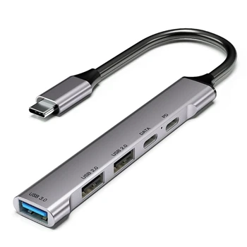 OFBK C USB хъб тип C с няколко USB порта (1 USB3.0 + 2 USB2.0 1 USB C) PD60W USB hub