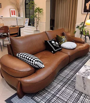 Екстремни Кожен диван за хол, с Модерен Кафяв Ретро италиански Минималистичен Дизайн на Малък Домакински Творчески Диван
