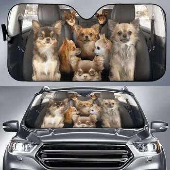 Мила семейно куче Чихуахуа Авто козирка за мъже и жени Забавен дизайн на Аксесоари за интериора на сенника на предното стъкло Калъф Универсален