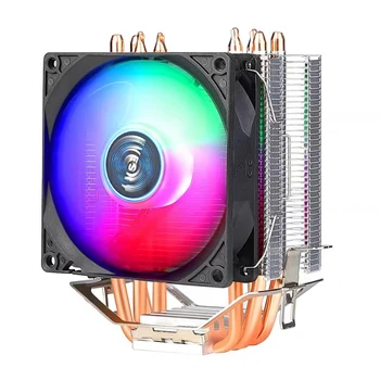 Охлаждащ вентилатор RGB, 4 топлинни тръби, 9 см, Вентилатор за охлаждане на процесора, Хидравлични лагери, цветен светлинен ефект, Изключване на звука, компютърни аксесоари за INTEL AMD