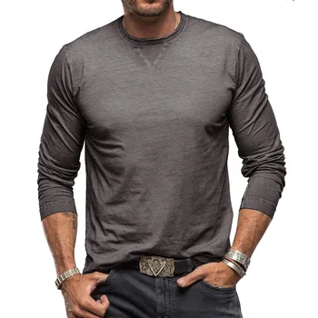 2334 Мъжки Ежедневни тениска от смесового памук в Американски стил, благородна однотонная Проста Свободна Ежедневни Базова тениска с кръгло деколте, ежедневни блузи