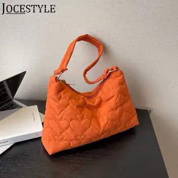 Модерна дамска чанта 2023 г., Стеганая чанта под мишниците, Проста найлонова чанта с подплата, Однотонная чанта през рамо, Ежедневна чанта за пазаруване, чанта за носене