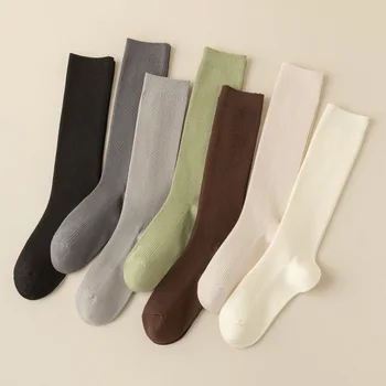 1 Чифт женски чорапи от чесаного памук, цвят Soild, за отслабване, всесезонни училищни униформи високо качество, впитывающий пот пръсти за момичета
