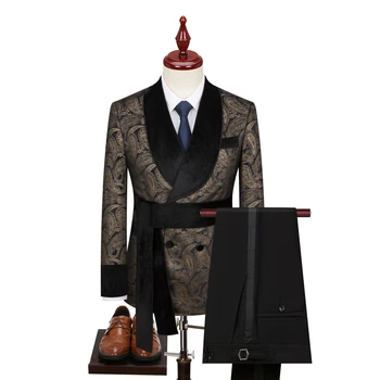 2023 Нов Висококачествен Костюм с Цветя Модел Кашу Дантела, двубортный Мъжки костюм с двойно деколте, Рокля, 2 комплекта, Сако + панталон, Европейски Размер 44-58