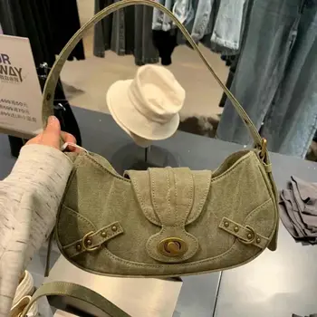 Модерна Дамска чанта В стила на Y2K, Чанта за През Рамо В Японски Корейски Стил, Чанти-тоут, Маслинено-Зелена Чанта За Жени 2023, Модни Подаръци