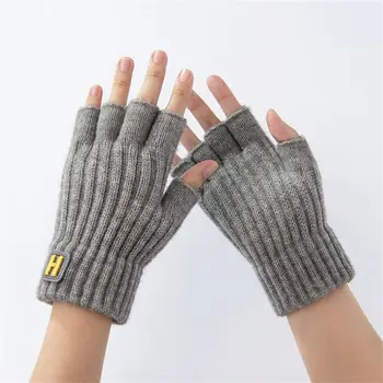 Мъжки зимни ръкавици без пръсти, офис възли топли къси ръкавици без пръсти, дебели еластични ръкавици за шофиране