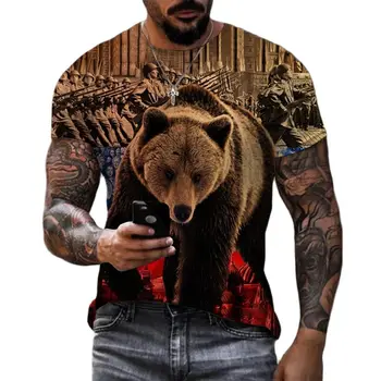 Мъжки Тениски Bulgaria Bear, тениски с 3D Принтом, Лятна Тениска С Кръгло Деколте и Руски Флаг, Къс ръкав, Мъжки Дрехи, Градинска Дрехи, Блузи Оверсайз