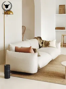 Италиански диван от естествена кожа на първия етаж, текстилен двойна трио, висококачествени мебели по поръчка