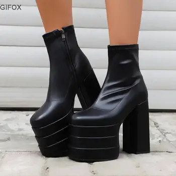 GIGIFOX/ женски ботильоны на платформа-Обувки на много високи токчета в стил готик-пънк с страничния цип; модни обувки; сезон Есен-зима; чубрица на марката;