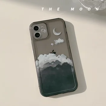 Стерео Тъмно-бял Калъф за телефон Moon Cloud Layer за iPhone 14 13 12 11 Pro Max Plus mini xs xr 7 8 SE 2020, устойчив на удари калъф