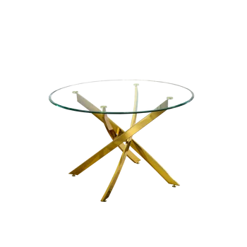 [Разпродажба] Трапезна маса с кръгъл плот от закалено стъкло 47 инча с основа от неръждаема стомана за трапезария/хол [US-W]