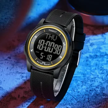 Спортен дизайн, Многофункционални led електронни часовници Datejust, Календар, жълто Водоустойчив, най-Добрите електронни часовници relojes TISSELLY