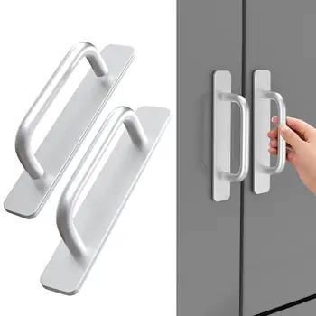 Самозалепващи дръжка за шкаф, Квадратна кабинет хардуер, Кухненски дръжки на вратите от неръждаема стомана, с плъзгащо се чекмедже за кабинет от алуминиева сплав