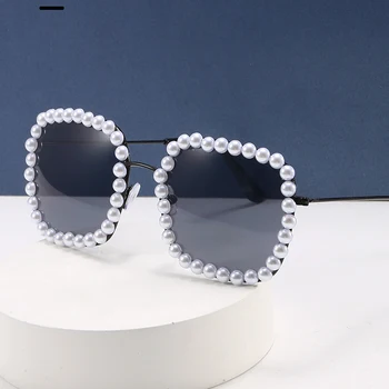 Нови модни квадратни слънчеви очила с перли, дамски слънчеви очила ръчна изработка, изработени по поръчка, очила за сцена за момичета, Oculos De Sol UV400