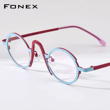 FONEX Титанов Дамски слънчеви Очила Ретро Модни Цветни Овални Предписани Очила 2023 Нови Оптични очила за Късогледство F85772
