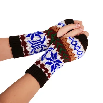 Коледни ръкавици Дамски дебели ръкавици без пръсти с отворени пръсти Цветни топли възли ръкавици половината пръст с топли ръкав