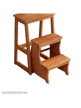 Сгъваема Табуретка-стълбища от масивна дървесина, Мултифункционален домакински Стълби, Тристепенна столче за катерене на закрито, Педал за стълба на стола с двойно предназначение