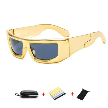 Y2K Персонализирани Сребърни Слънчеви очила в стил Киберпънк, Европейски Вдлъбнати слънчеви очила в стил хип-хоп, Квадратни слънчеви очила