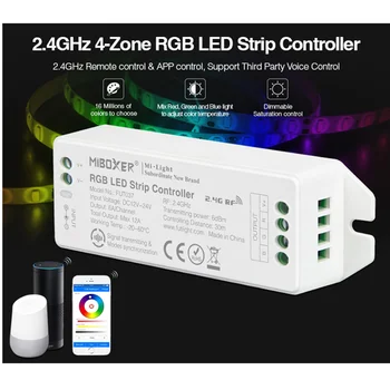 FUT037 (обновен) Miboxer 2,4 Ghz 4-зонный контролер цветна температура RGB led лента DC12V ~ 24V с регулируема яркост, гласово управление на led драйвера