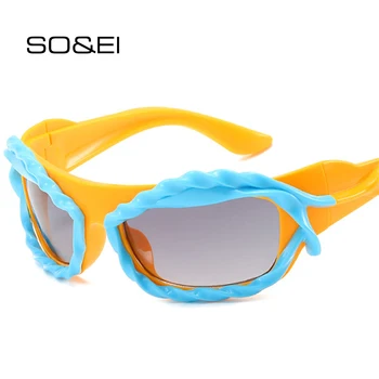 SO & EI Ретро Y2K Уникални Нередовни два цвята слънчеви очила с кошачьим око, женски UV400, модерни мъжки слънчеви очила в стил хип-хоп, пънк, сиви градиентные Слънчеви очила