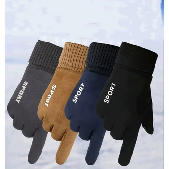 Нови Модни Мъжки ръкавици Grace, Зимни Реколта Велур Топли сгъстено Ветроупорен ръкавици за сензорен екран за запис на Шофиране, Ръкавици с един пръст за целия пръст