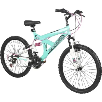 Вертикален планински велосипед с двойно окачване за момичета на 24 инчови колела с 18 скорости, съединител и две ръчни спирачки