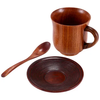 3 бр./компл., дървена чаша, чиния, комплект лъжици, инструменти за приготвяне на Кафе, чай, аксесоари