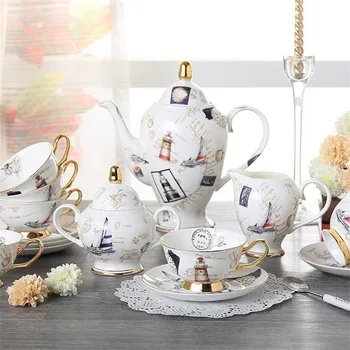 osso китай conjunto café de porcelana britânica conjunto chá cerâmica pote крем açúcar tigela chá bule caneca café xícara