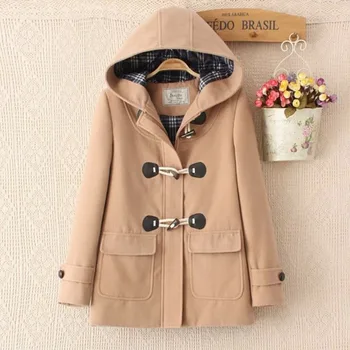 Ново дълго палто, вълнена 2023 година с отложным яка и роговыми бутони, Дълга вълнена дамско яке, Студентски вятър, зимно ветрозащитное топло палто за жени