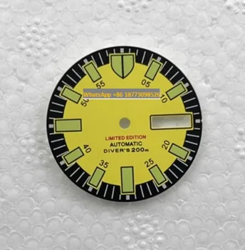 Часовници NH35 Monster с жълт циферблат в черен цвят с логото на s, нов стил, модни часовници NH36, механизъм Skx007/009 28,5 мм